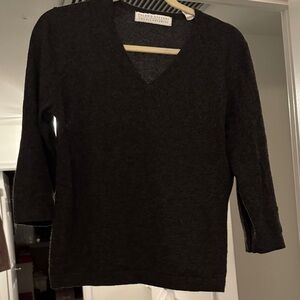Valerie Stevens 2 ply cashmere Charcoal V-Neck Sweater